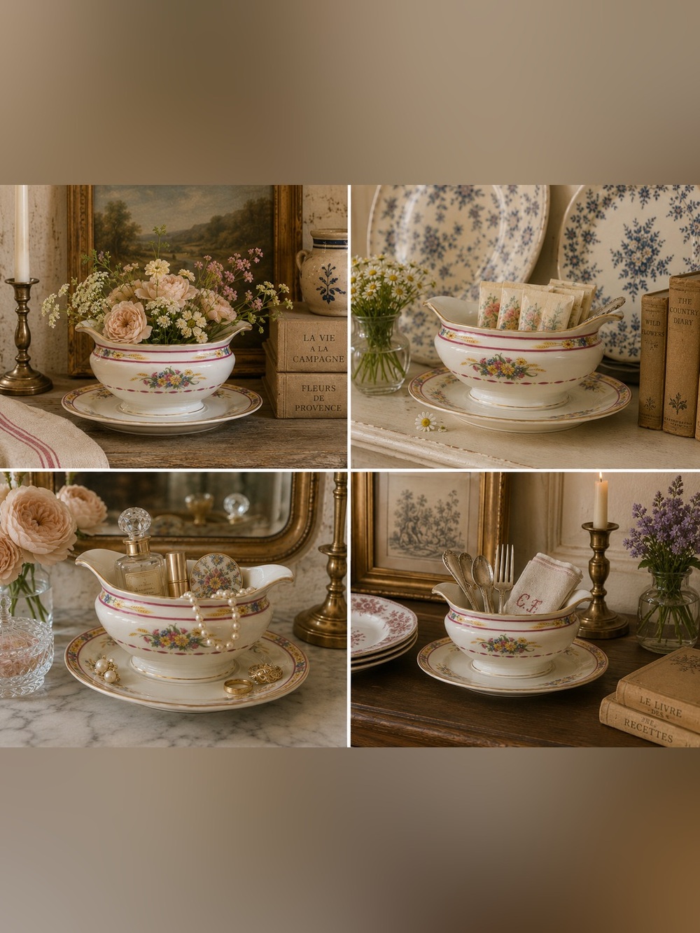 Vintage Floral Porcelain Serving Dish with Underplate